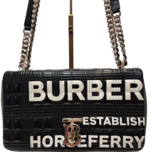 BURBERRY Small Horseferry Print Quilted Lola Bag Black/White